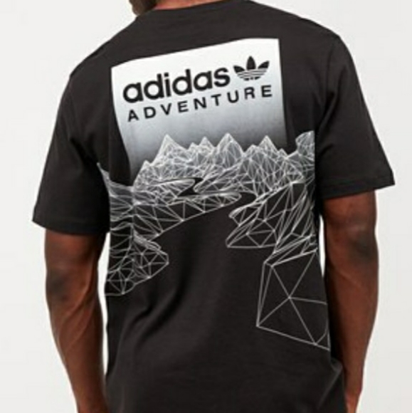 adidas Originals Adventure Mountain Back Men's T-shirt Black White - Picture 2 of 9